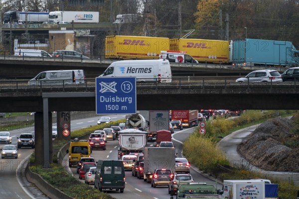 The Kaiserberg motorway junction, A40 motorway, Ruhr expressway, crosses the A3, bridge landscape,