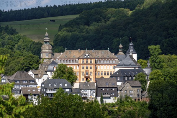 Bad Berleburg, in the district of Siegen-Wittgenstein, Rothaargebirge, Sauerland, upper town, with