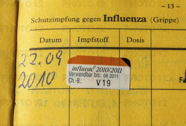 Vaccination book, proof of flu vaccination, influvac