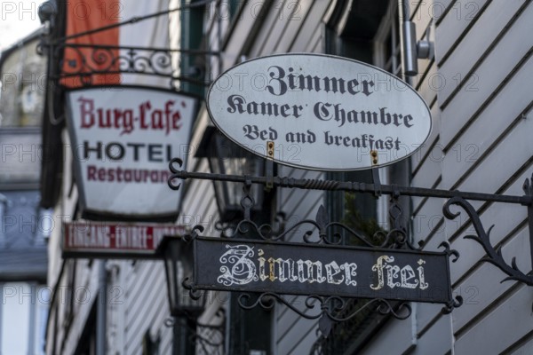 Hotel, Signs, Rooms available, Bed and Breakfast, Monschau, Old Town, Eifel, North