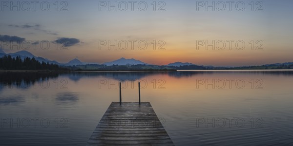 Sunset, Hopfensee, Hopfen am See, near Füssen, Ostallgäu, Allgäu, Bavaria, Germany, Europe