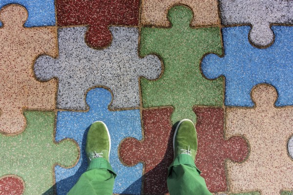 Floor covering, colourful puzzle on a playground, Berlin, Germany, Europe