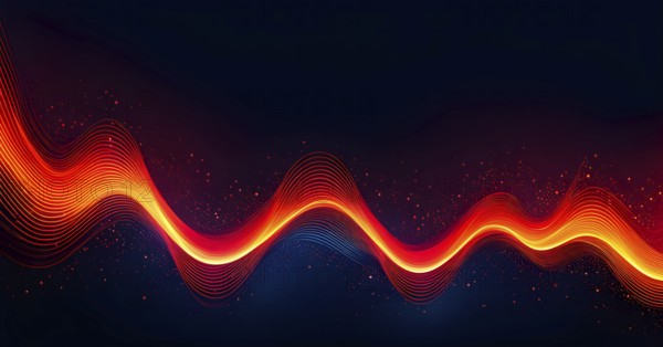 Abstract illustration of digital wave forms and circuits converging to form abstract symbols of