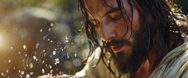 Holy Bible stories and legends, Jesus Christ turns water into wine, AI generated