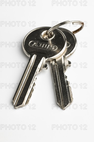 Key ring with two keys on a key ring, white background
