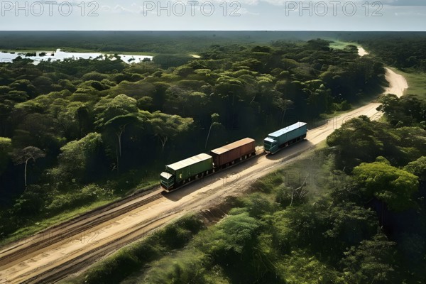Trucks loaded with freshly cut timber wind through the narrow paths of the diminishing amazon