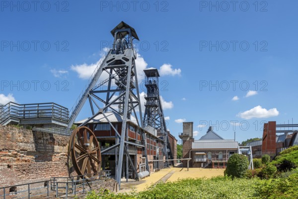 Two colliery headframes and coal mine buildings at Le Bois du Cazier, coal mining museum at