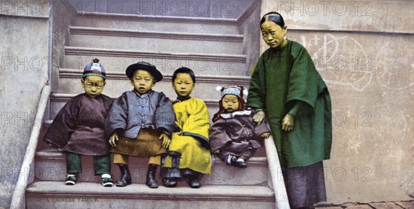 A Chinese family, immigrants in California, USA, Historical, digitally restored reproduction from a