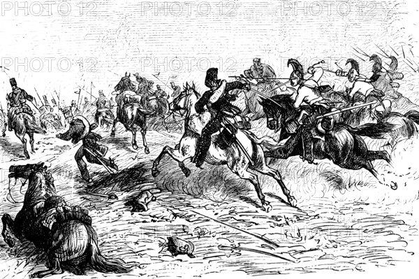 Pursuit of the imperial guard by Prussian cavalry after Napoleon's return from Elba, battle,
