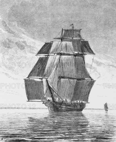 All sails set, North Sea, East Frisia, Lower Saxony, two-master, wind, calm sea, Germany,
