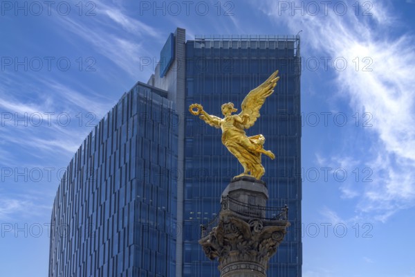 Mexico City tourist attraction Angel of Independence column near financial center and El Zocalo.