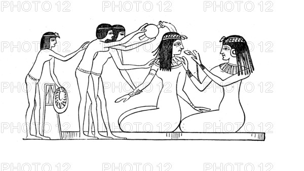 Toilet of an Egyptian lady in ancient Egypt, ca 1400 BC, Egypt, Historical, digital reproduction of