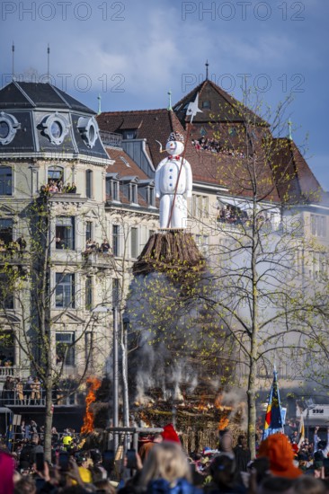 Burning of the Böög, a snowman doll, symbol of winter, Sechseläuten or Sächsilüüte, Zurich Spring