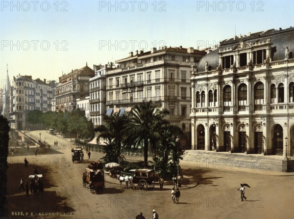 Place de la republique, Algiers, Algeria, ca 1890, Historical, digitally restored reproduction from