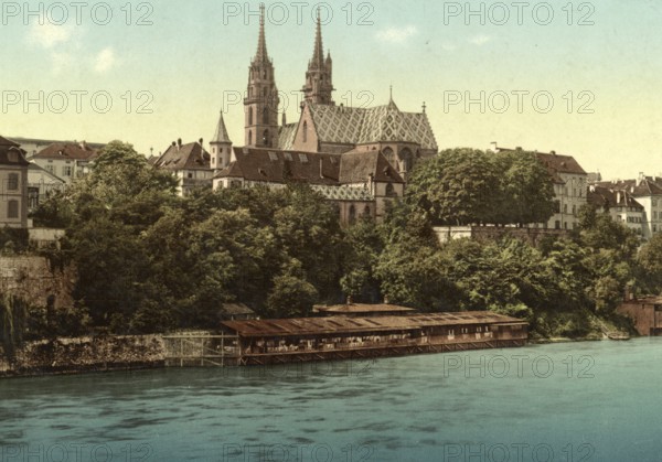 Das Basler Münster, Basler Münster in Basel, Basel, Switzerland, digitally restored reproduction