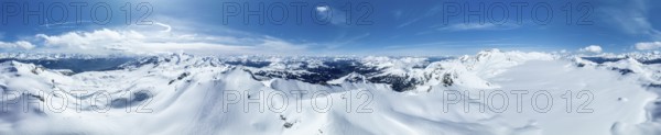 Aerial view, Alpine panorama, Snow-covered glacier plain, Plaine-Morte glacier, Bernese Alps,