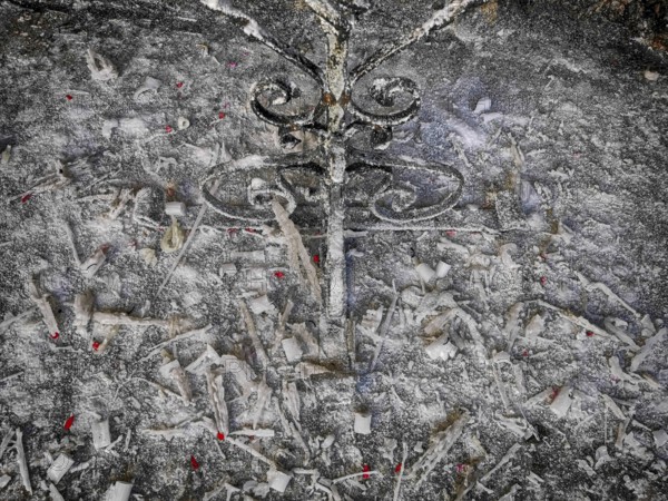 Candle wax on the floor, Mariengrotte at the pilgrimage church, Gößweinstein, place of pilgrimage