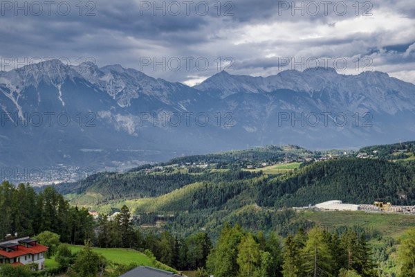 View of Innsbruck and the mountains of the Innsbruck Nordkette, Alpine landscape, Innsbruck, Tyrol,