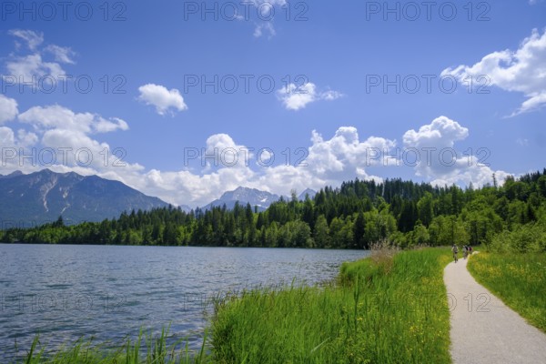 Hiking trail at Barmsee, Krün, Werdenfelser Land, Upper Bavaria, Bavaria, Germany, Europe