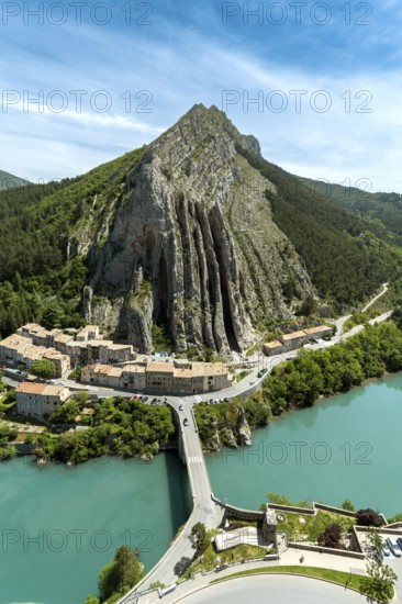 Sisteron. View of the Baume rock and the Durance river from the Citadel, Alpes-de-Haute-Provence.