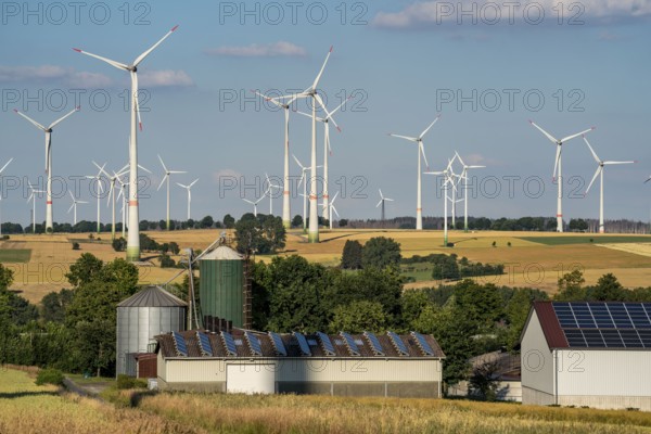Wind farm near the East Westphalian town of Energiestadt Lichtenau, agricultural business with