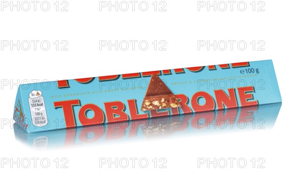 Toblerone chocolate of the salted almond variety from Tobler and Mondelez International Freisteller