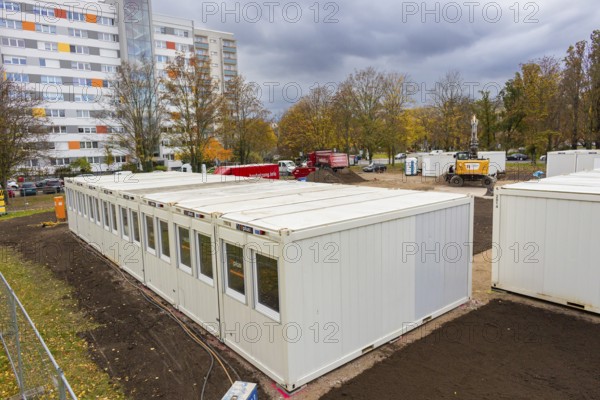 Living container for refugees, Dresden, Saxony, Germany, Europe