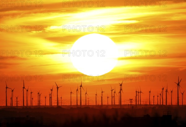 Sunset at a wind farm in Nauen in Brandenburg, 23/08/2022