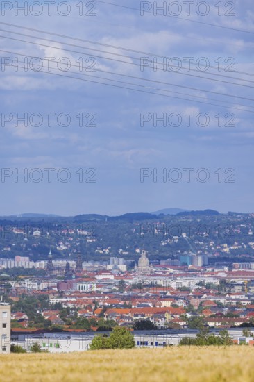 Cityscape Dresden with buildings and famous sights with view to the eastern slopes of the river