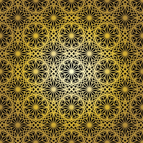 Geometric gold lace seamless pattern. Arabic tile lattice vector background.