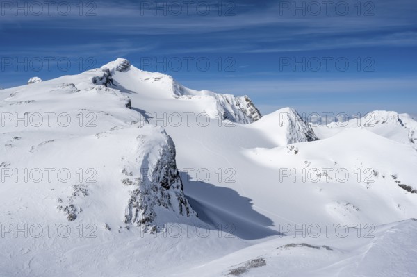 Mountain landscape with snow, summit Wildhorn with Tungel glacier, Bernese Alps, Switzerland,