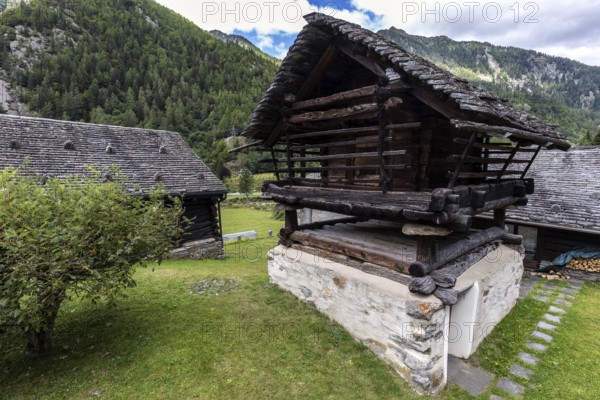 Characteristic old building made of stone and wood, Mogno, near Fusio, Lavizzara, Canton Ticino,