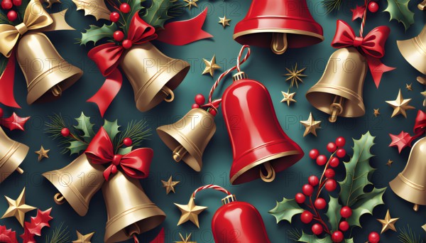 Abstract mix of traditional Christmas symbols arranged in a vibrant modern style, AI generated