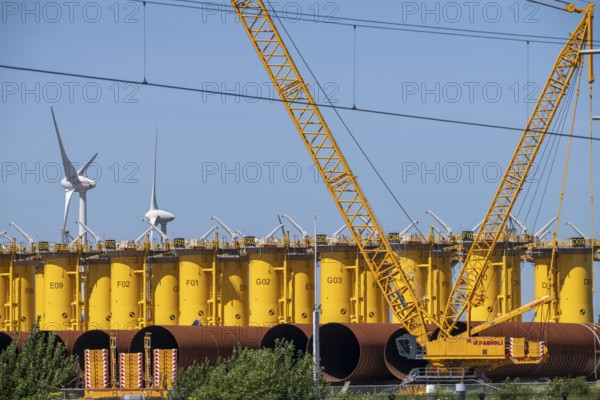 Transhipment centre for offshore wind turbines, which are transported here by the manufacturer and