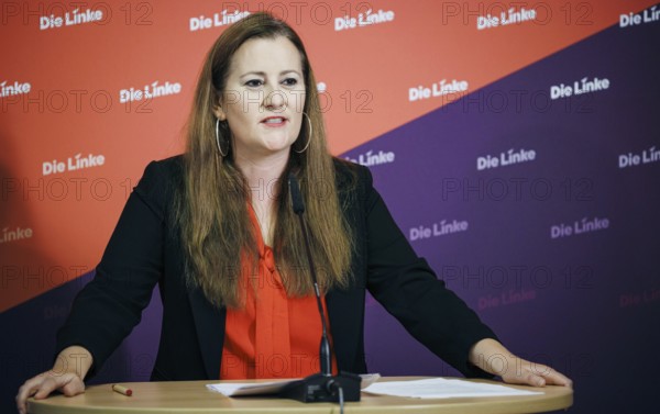Janine Wissler, Chairwoman of the Left Party, recorded at a press conference in Berlin, 19 August
