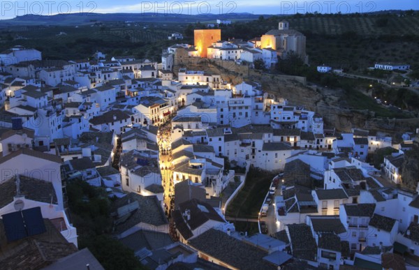 Easter procession at night through streets of Setenil de las Bodegas, Cadiz province, Spain, Europe