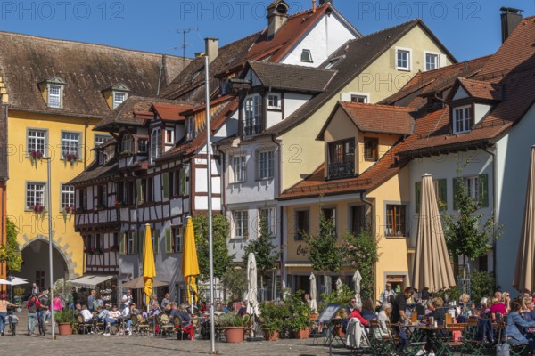 Meersburg on Lake Constance, Schlossplatz, restaurant, half-timbered house, facades,