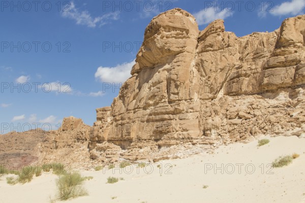 White canyon with yellow rocks, sunny day. Egypt, desert, the Sinai Peninsula, Nuweiba, Dahab