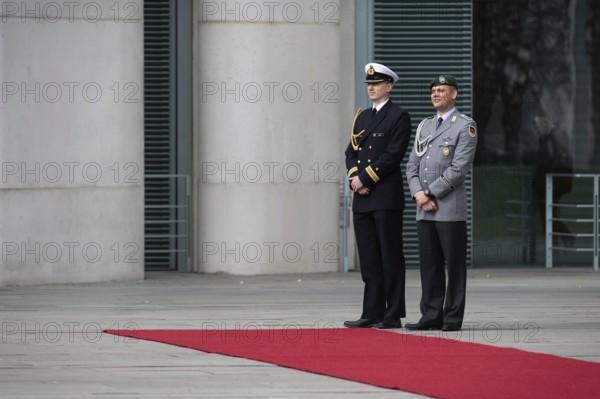 An army soldier and a navy soldier during a state visit by Ferdinand Marcos Jr. (not pictured),