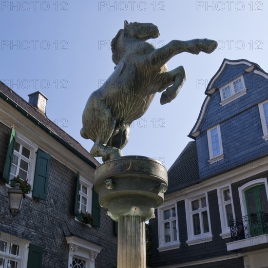 Horse fountain by Rudolf Christian Baisch in front of the town history centre, Mettmann, Bergisches