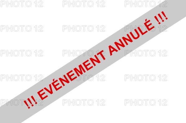 Red sign saying (event) cancelled with empty stadium in the background