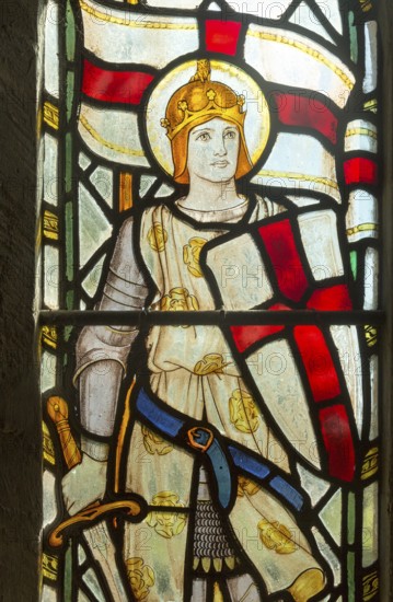 Stained glass window Church of Saint Mary, Milston, Wiltshire, England, UK, Saint George
