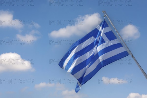 Greek flag waving in the wind, Greece, Europe