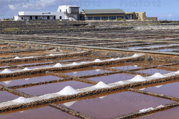 Historic salt works for salt extraction, now the salt museum Museo de la Sal, in the foreground