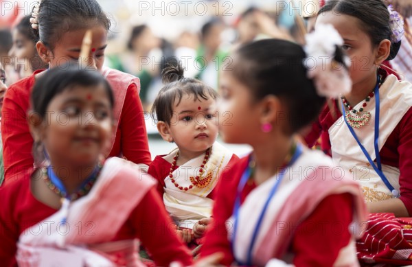 Children participate in a Bihu dance workshop, ahead of Rongali Bihu festival, in Guwahati, Assam,