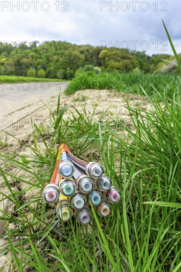 Fibre optic cable, freshly laid along a dirt road, provision of high-speed Internet in rural areas,