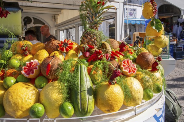 Stall selling juices from tropical fruits, Capri, Campanian Archipelago, Gulf of Naples, Tyrrhenian