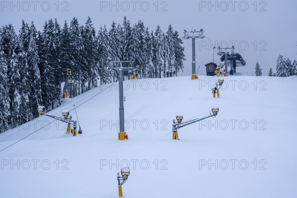 Closed ski area on the Poppenberg, empty, abandoned, access ban, lockdown, during the Corona