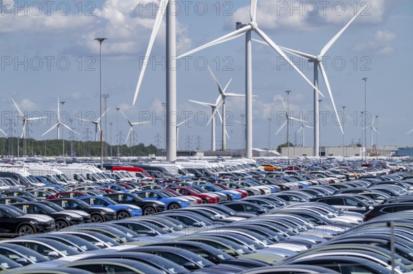 Storage area for new cars in the port of Vlissingen-Oost, vehicles are temporarily stored on over