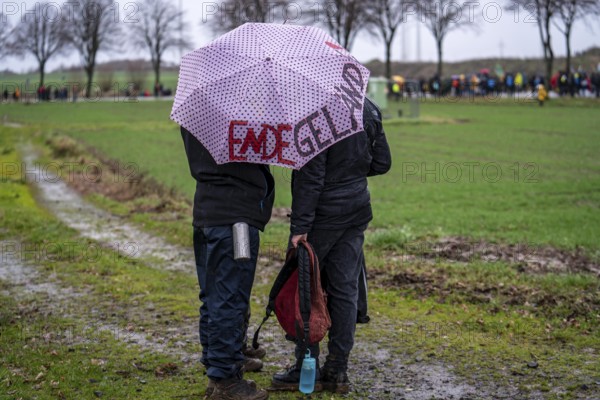 Demonstration against the demolition of the lignite village of Lützerath, from the village of